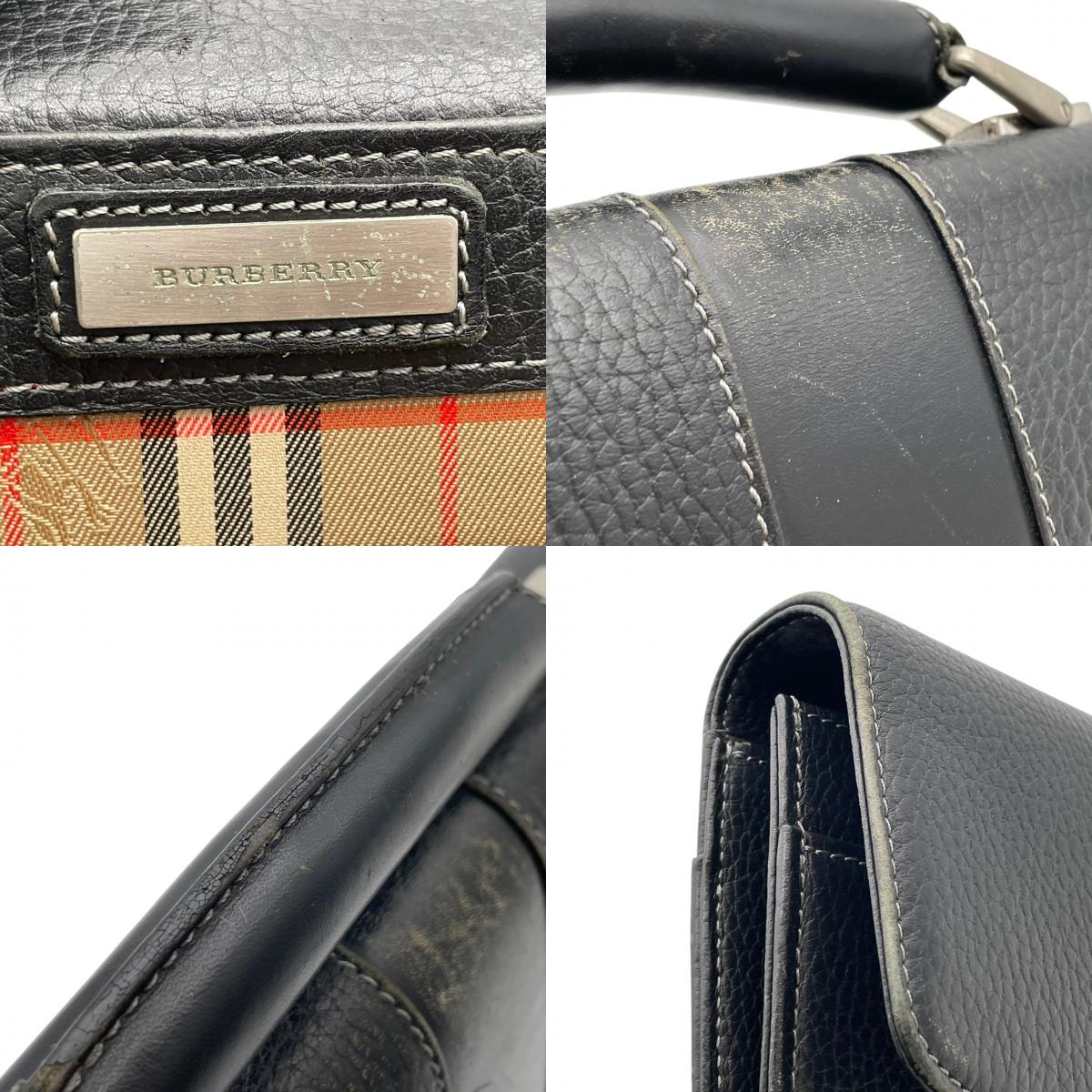 バーバリー バッグ BURBERRY ブリーフケース ビジネスバッグ ダレスバッグ ハンドバッグ 手提げ A4収納 型押しレザー 本革 ブラック 黒 シルバー金具 ノバチェック エレガント クラシック ヴィンテージ メンズ 男性 通勤 仕事 定番 S90