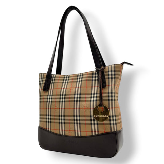 バーバリー バッグ BURBERRY ヘイマーケットチェック ノバチェック シャドーホース トートバッグ ハンドバッグ 手提げ 肩掛け キャンバス レザー ベージュ ブラウン 茶系 ゴールド金具 ロゴチャーム エレガント クラシック レディース 人気 S90
