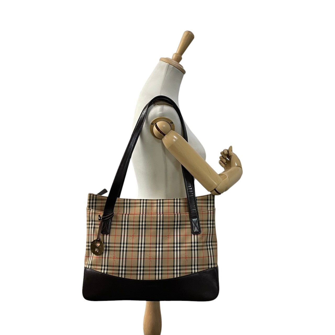 バーバリー バッグ BURBERRY ヘイマーケットチェック ノバチェック シャドーホース トートバッグ ハンドバッグ 手提げ 肩掛け キャンバス レザー ベージュ ブラウン 茶系 ゴールド金具 エレガント クラシック レディース 人気 定番 鞄 S90