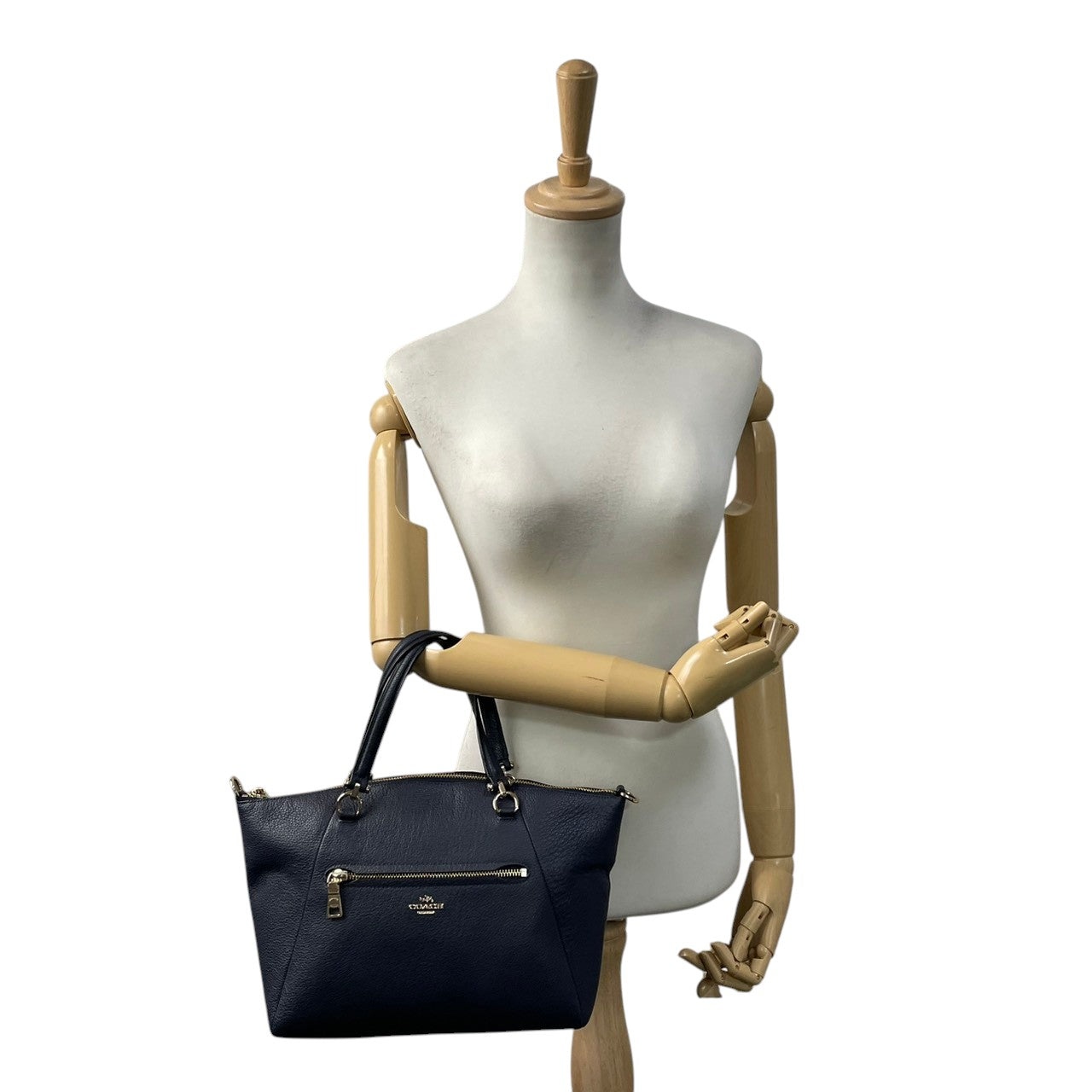 【美品】　COACH コーチ プレーリー サッチェル レザー 2WAY ハンドバッグ ショルダーバッグ ネイビー 紺色 ゴールド金具 エレガント クラシック デイリー 通勤 通学 レディース 女性 人気 定番 鞄 34340 S90