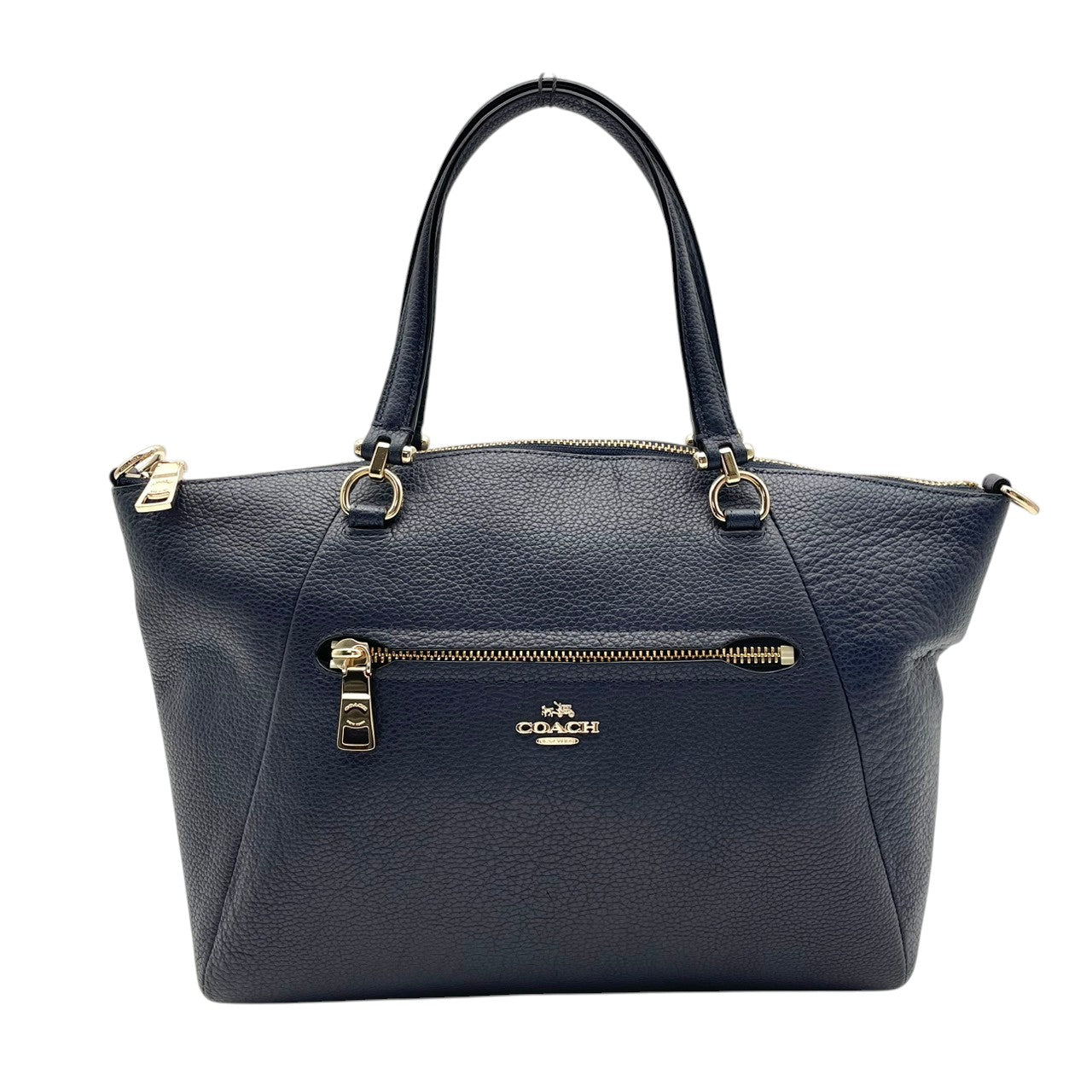【美品】　COACH コーチ プレーリー サッチェル レザー 2WAY ハンドバッグ ショルダーバッグ ネイビー 紺色 ゴールド金具 エレガント クラシック デイリー 通勤 通学 レディース 女性 人気 定番 鞄 34340 S90