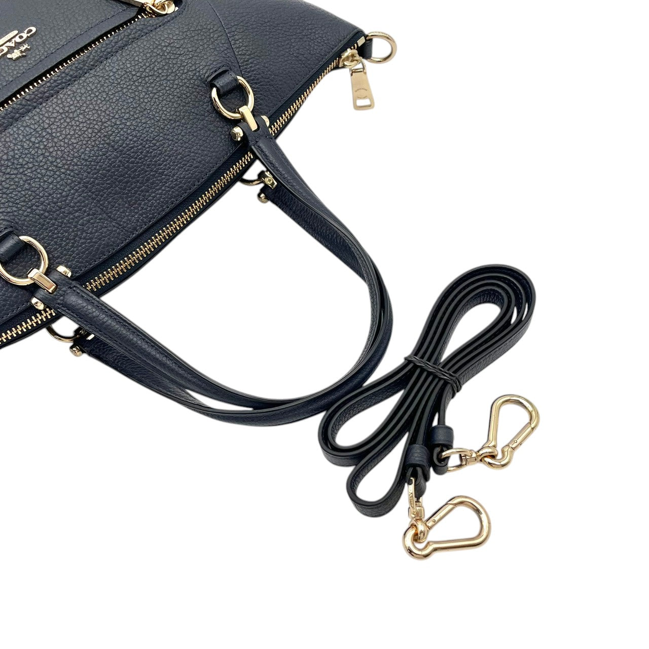 【美品】　COACH コーチ プレーリー サッチェル レザー 2WAY ハンドバッグ ショルダーバッグ ネイビー 紺色 ゴールド金具 エレガント クラシック デイリー 通勤 通学 レディース 女性 人気 定番 鞄 34340 S90