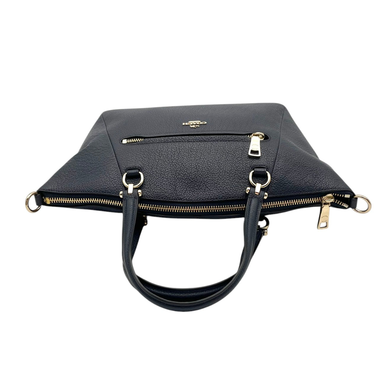 【美品】　COACH コーチ プレーリー サッチェル レザー 2WAY ハンドバッグ ショルダーバッグ ネイビー 紺色 ゴールド金具 エレガント クラシック デイリー 通勤 通学 レディース 女性 人気 定番 鞄 34340 S90