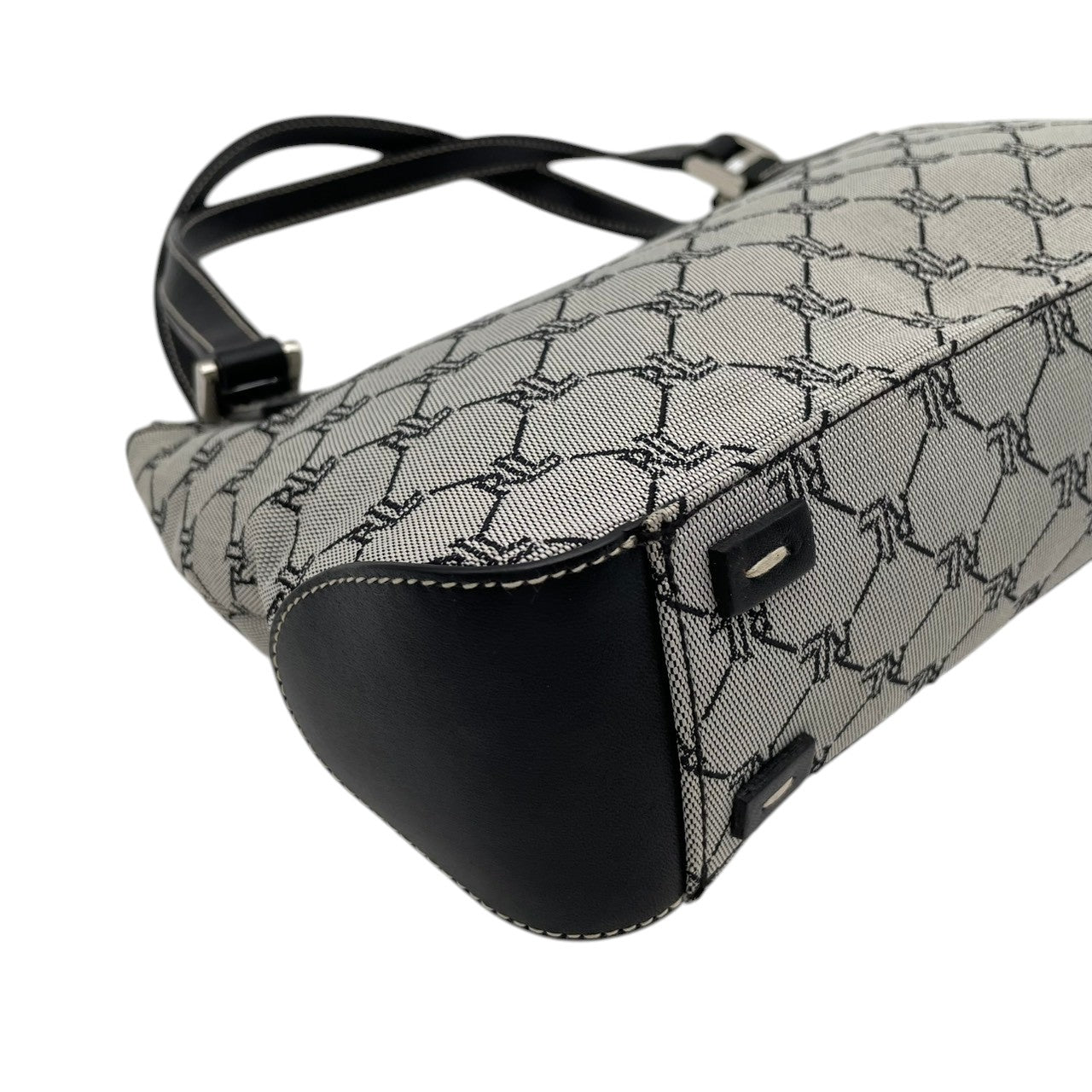【美品】 RLL ラルフローレン RLロゴ モノグラム キャンバス レザー ハンドバッグ ミニショルダーバッグ グレー ブラック 黒 シルバー金具 エレガント クラシック スタイリッシュ カジュアル デイリー 通勤 レディース 女性 人気 定番 鞄 S90