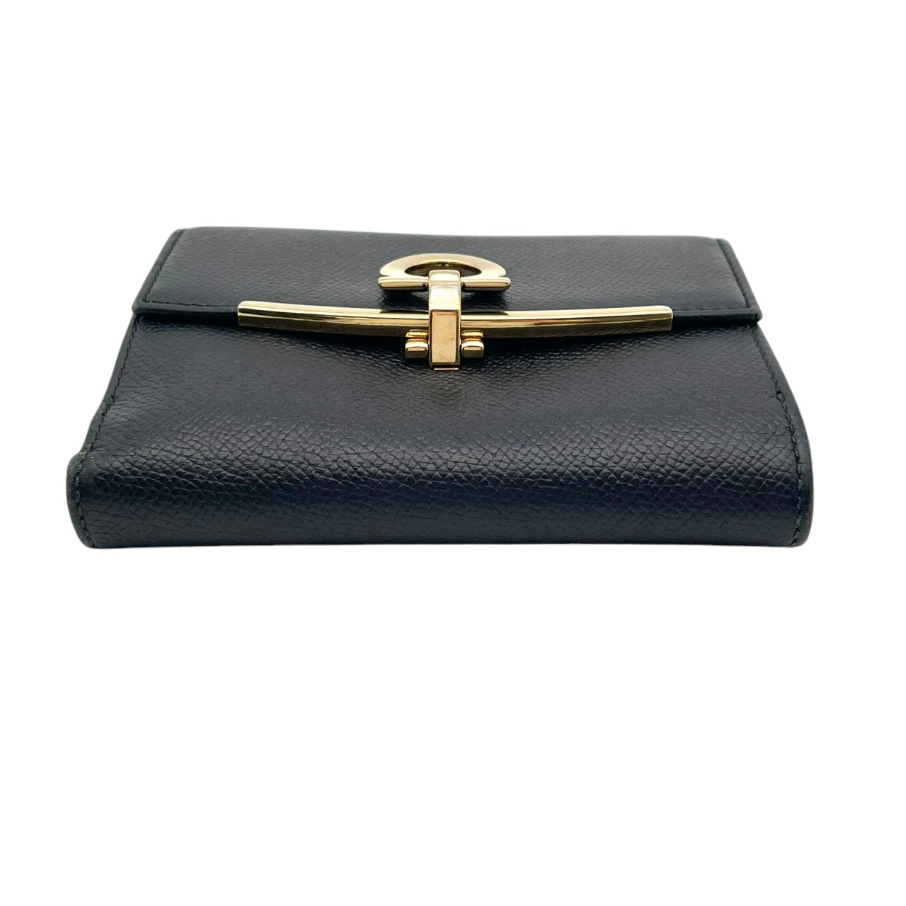 フェラガモ Salvatore Ferragamo ガンチーニ Wホック 二つ折り財布 コンパクト財布 レザー 本革 ブラック 黒 ゴールド金具 アイコン エレガント クラシック レトロ レディース 女性 人気 定番 高級感 財布 W1
