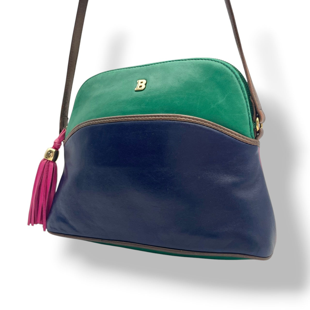 バリー バッグ BALLY ヴィンテージ レザー ショルダーバッグ ポシェット 斜め掛け クロスボディ マルチカラー グリーン ネイビー ピンク ゴールド金具 タッセル フリンジ レトロ スタイリッシュ カジュアル レディース 女性 人気 定番 鞄 S66