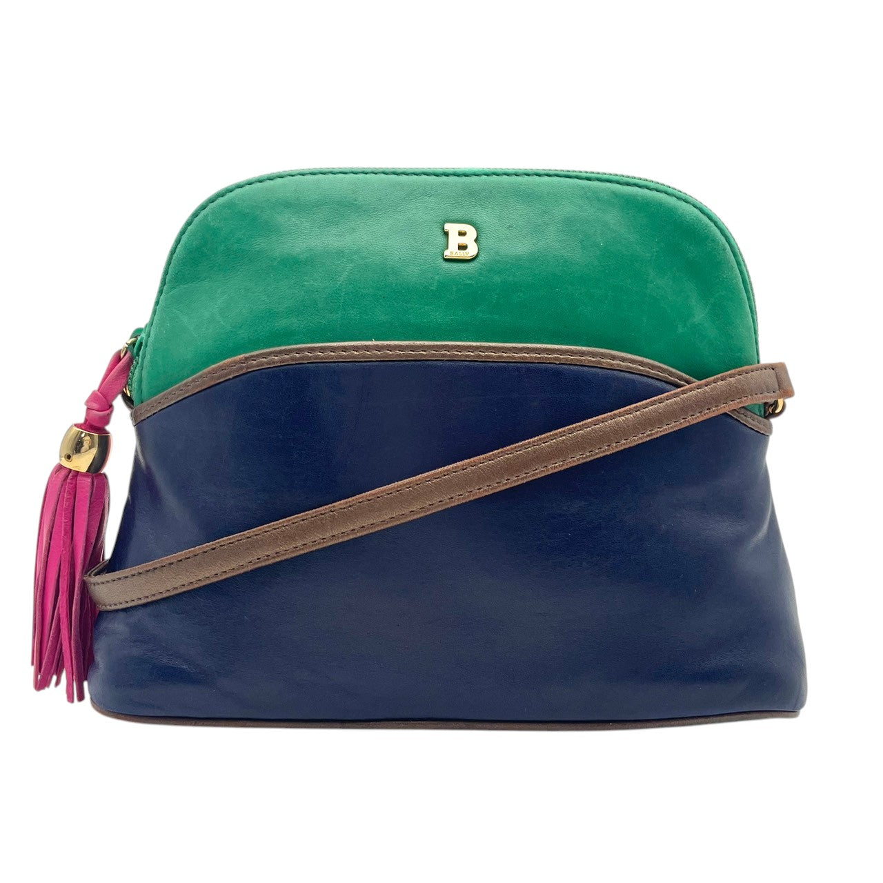 バリー バッグ BALLY ヴィンテージ レザー ショルダーバッグ ポシェット 斜め掛け クロスボディ マルチカラー グリーン ネイビー ピンク ゴールド金具 タッセル フリンジ レトロ スタイリッシュ カジュアル レディース 女性 人気 定番 鞄 S66