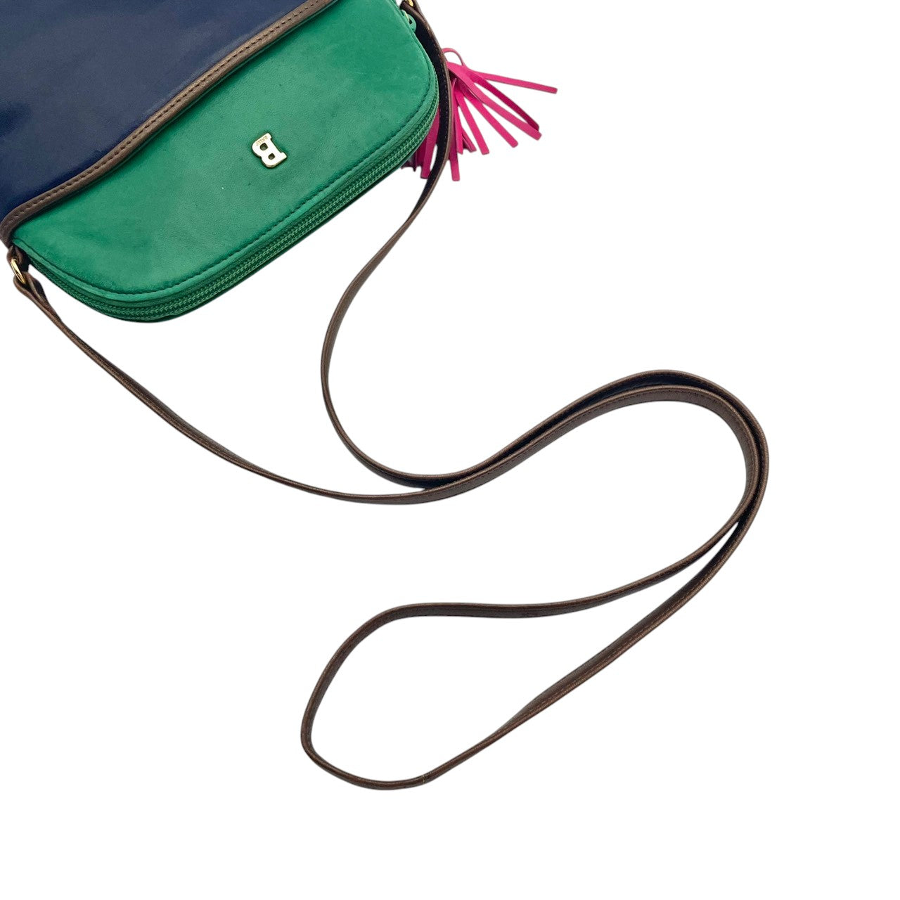 バリー バッグ BALLY ヴィンテージ レザー ショルダーバッグ ポシェット 斜め掛け クロスボディ マルチカラー グリーン ネイビー ピンク ゴールド金具 タッセル フリンジ レトロ スタイリッシュ カジュアル レディース 女性 人気 定番 鞄 S66