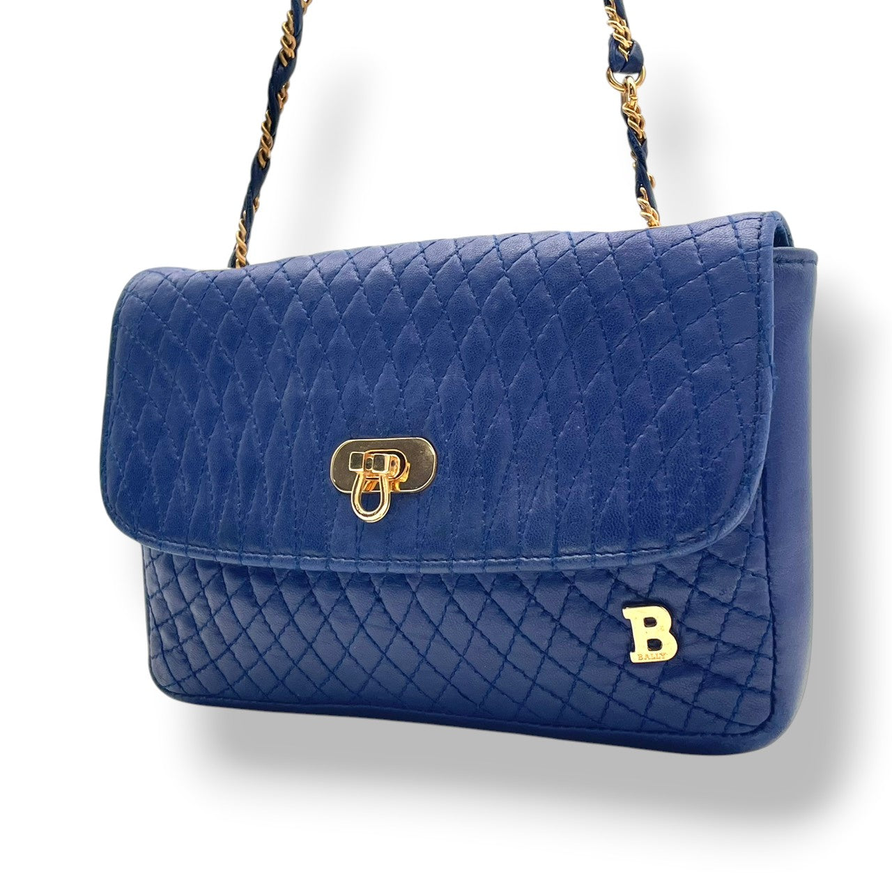 バリー バッグ BALLY ヴィンテージ キルティング レザー チェーンショルダーバッグ ポシェット 斜め掛け クロスボディ ネイビー 紺色 ゴールド金具 ロゴ エレガント クラシック レトロ レディース 女性 人気 定番 鞄 S66