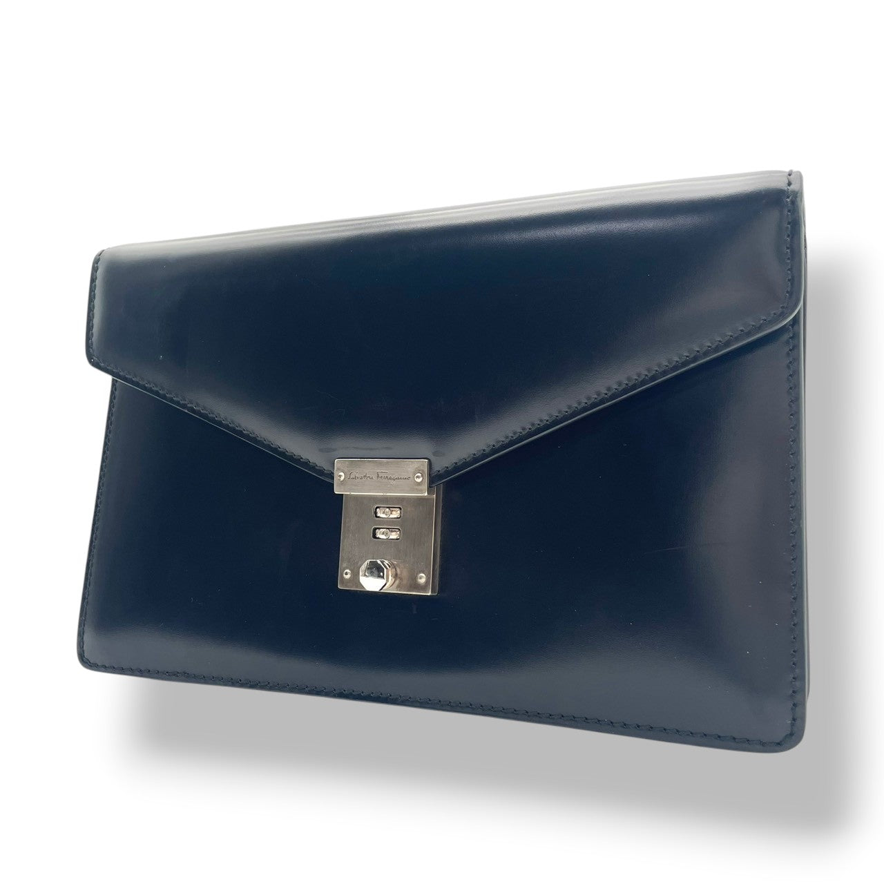 【美品】フェラガモ Salvatore Ferragamo ダイヤルロック式 レザー クラッチバッグ 手提げ かばん 鞄 本革 ブラック 黒 シルバー金具 ビジネス フォーマル メンズ レディース ユニセックス EP-24 1001 人気 定番 S66
