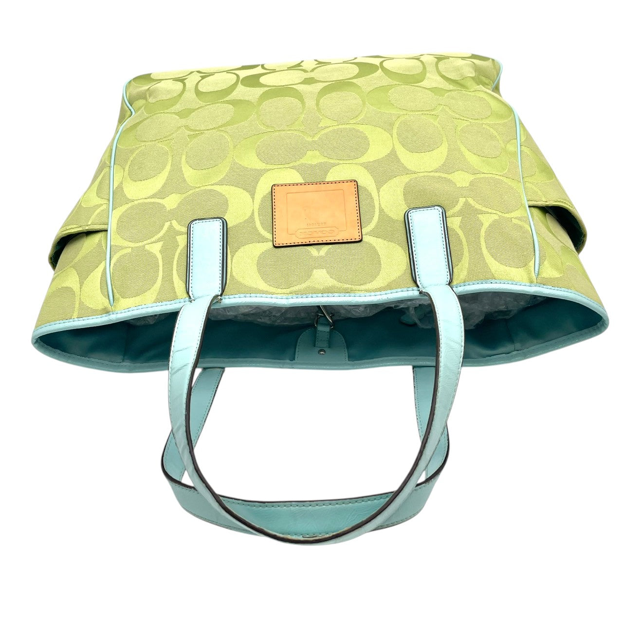 コーチ COACH リゾート シグネチャー XL トートバッグ ハンドバッグ 手提げ 肩掛け 大容量 A4収納 キャンバス レザー ライトグリーン 水色 シルバー金具 エレガント カジュアル デイリー 通勤 通学 レディース 女性 人気 22690 S66