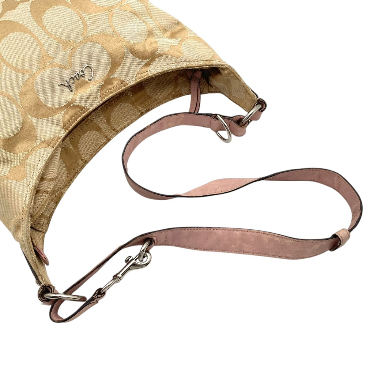 コーチ COACH シグネチャー ホーボー ショルダーバッグ ワンショルダーバッグ 肩掛け 斜め掛け キャンバス レザー ベージュ ライトピンク シルバー金具 エレガント カジュアル デイリー レディース 女性 人気 定番 F17490 S66