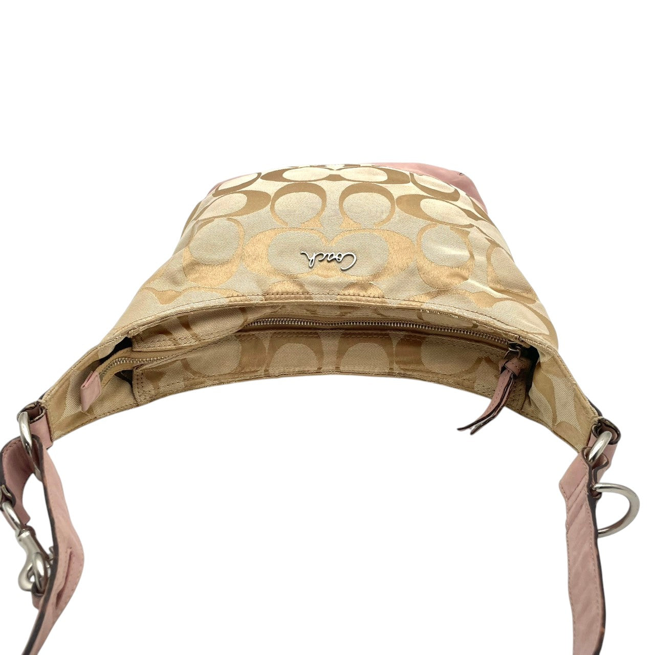 コーチ COACH シグネチャー ホーボー ショルダーバッグ ワンショルダーバッグ 肩掛け 斜め掛け キャンバス レザー ベージュ ライトピンク シルバー金具 エレガント カジュアル デイリー レディース 女性 人気 定番 F17490 S66