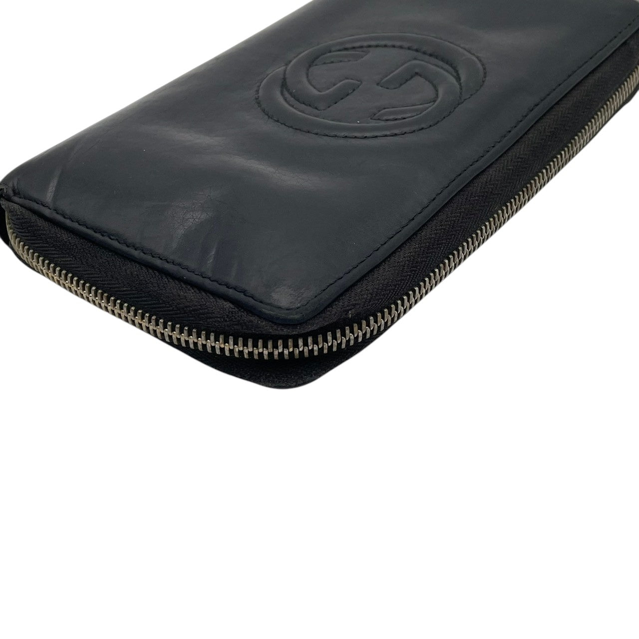 グッチ GUCCI ソーホー ラウンドファスナー長財布 ジップアラウンド ウォレット ロングウォレット 札入れ 小銭入れあり レザー 本革 ブラック 黒 ゴールド金具 GGロゴ インターロッキングG エレガント クラシック 定番 人気 レディース 女性 W5