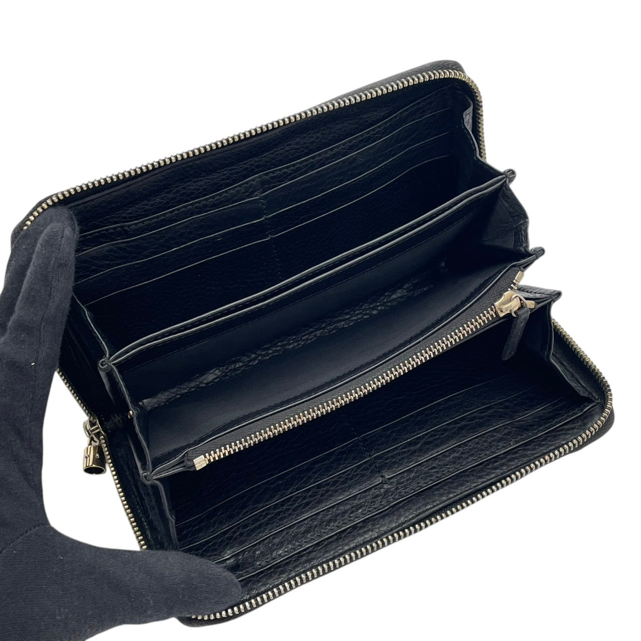 グッチ GUCCI ソーホー ラウンドファスナー長財布 ジップアラウンド ウォレット ロングウォレット 札入れ 小銭入れあり レザー 本革 ブラック 黒 ゴールド金具 GGロゴ インターロッキングG エレガント クラシック 定番 人気 レディース 女性 W5