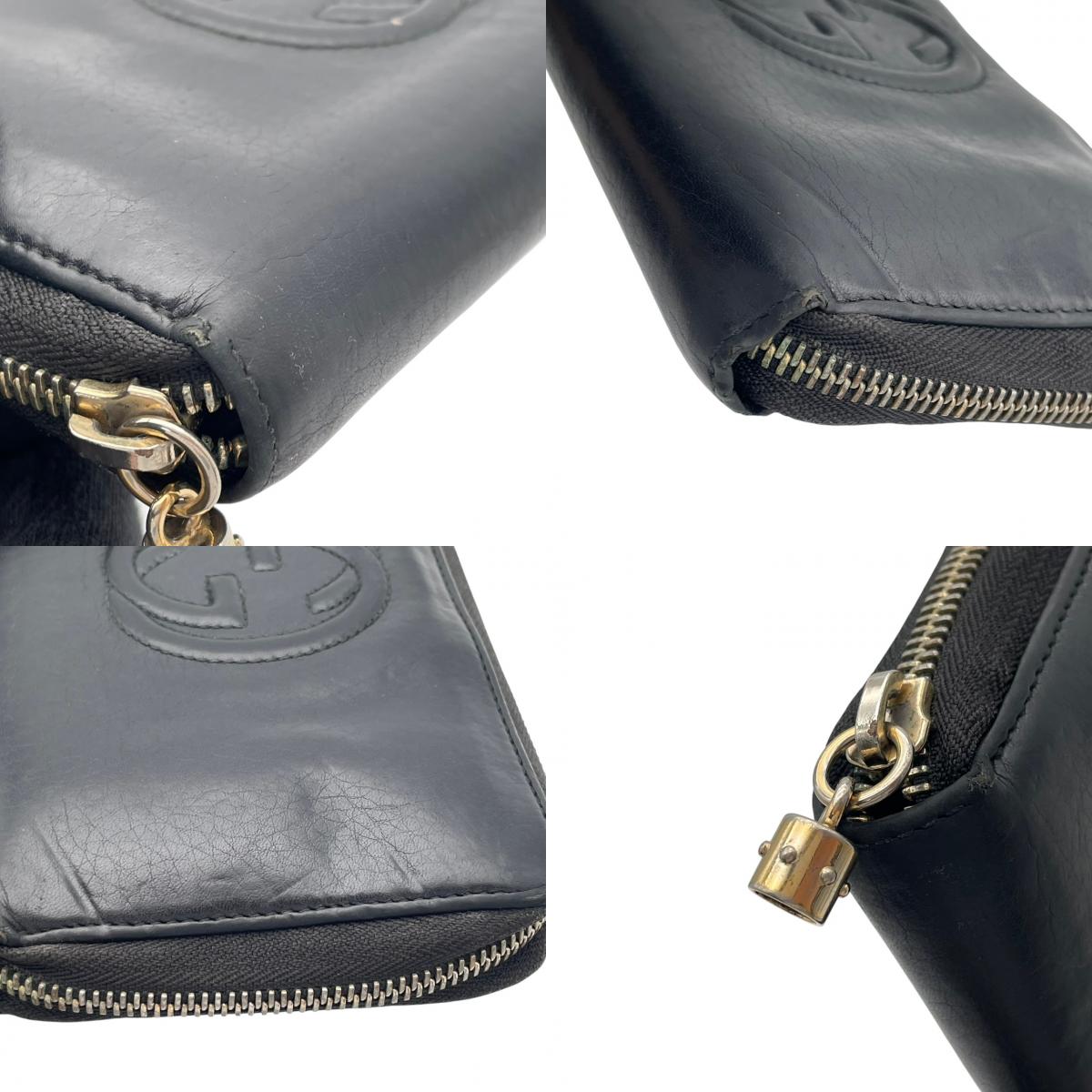 グッチ GUCCI ソーホー ラウンドファスナー長財布 ジップアラウンド ウォレット ロングウォレット 札入れ 小銭入れあり レザー 本革 ブラック 黒 ゴールド金具 GGロゴ インターロッキングG エレガント クラシック 定番 人気 レディース 女性 W5