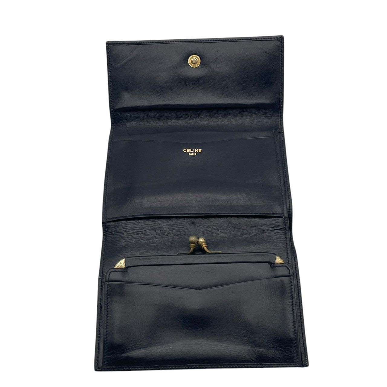 セリーヌ CELINE トリオンフ マカダム オールドセリーヌ ヴィンテージ 折り財布 財布 ミニ財布 レザー 本革 ブラック 黒 ゴールド金具 エレガント クラシック レトロ レディース 女性 人気 定番 W5
