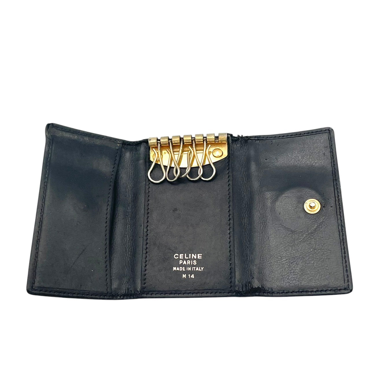 セリーヌ CELINE サークルロゴ ヴィンテージ キーケース 6連キーケース 鍵入れ 小物入れ レザー 本革 ブラック 黒 シルバー金具 エレガント クラシック レトロ レディース 女性 人気 定番 W5