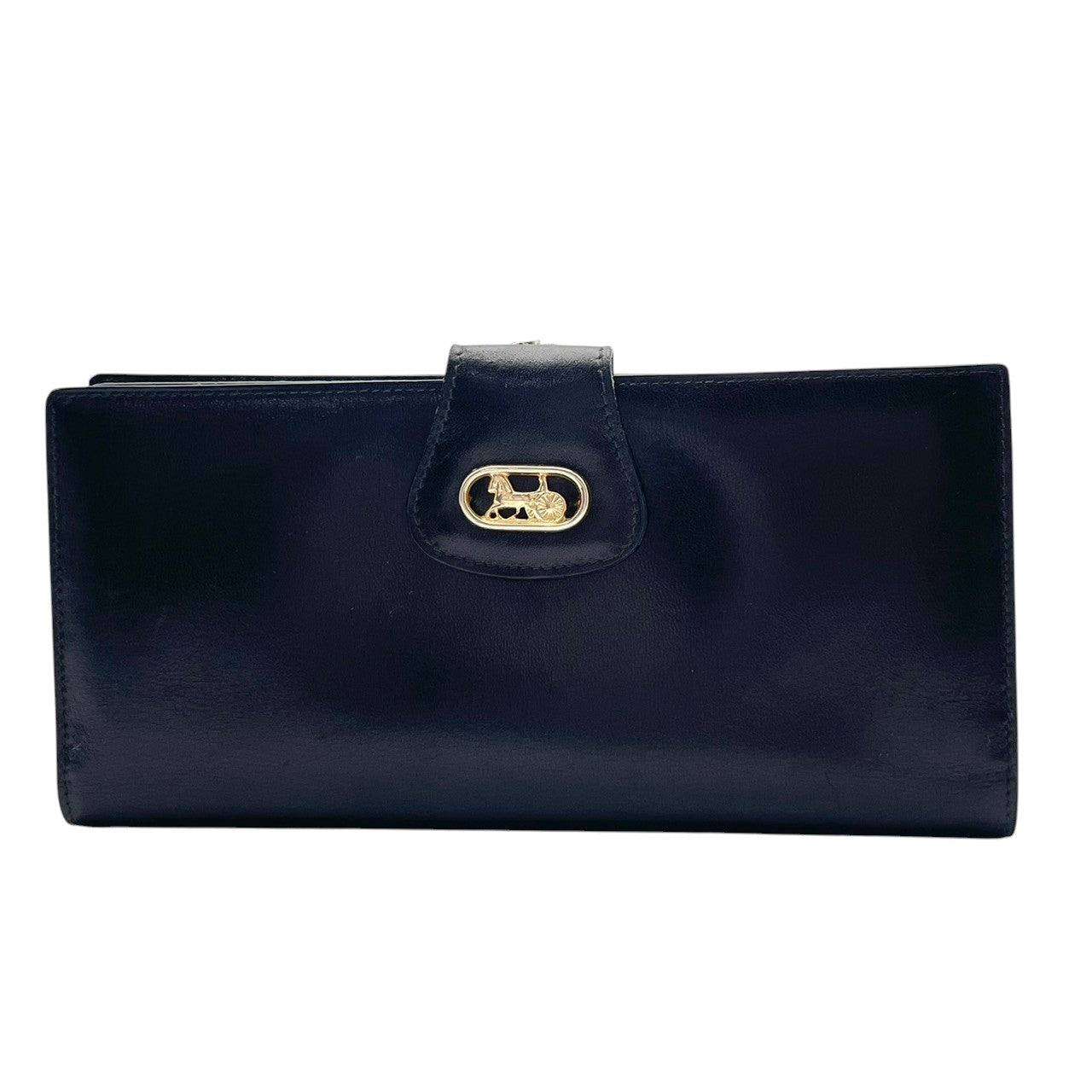 セリーヌ CELINE 馬車金具 ヴィンテージ レザー 二つ折り長財布 ブラック 黒 ゴールド金具 オールドセリーヌ エレガント クラシック レトロ レディース 女性 人気 定番 W5