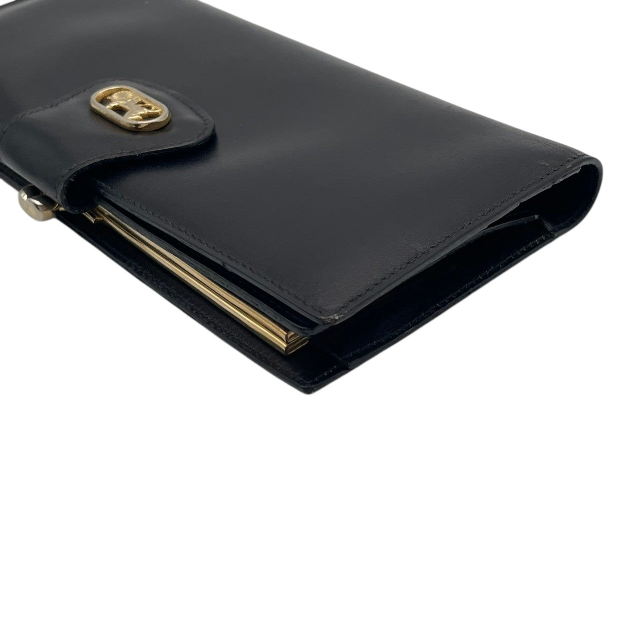 セリーヌ CELINE 馬車金具 ヴィンテージ レザー 二つ折り長財布 ブラック 黒 ゴールド金具 オールドセリーヌ エレガント クラシック レトロ レディース 女性 人気 定番 W5