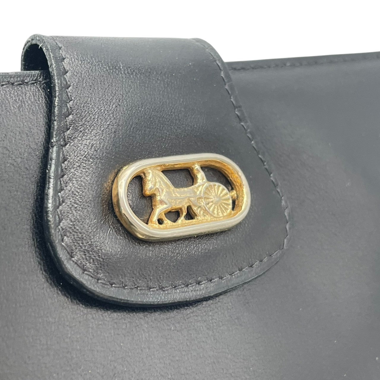 セリーヌ CELINE 馬車金具 ヴィンテージ レザー 二つ折り長財布 ブラック 黒 ゴールド金具 オールドセリーヌ エレガント クラシック レトロ レディース 女性 人気 定番 W5