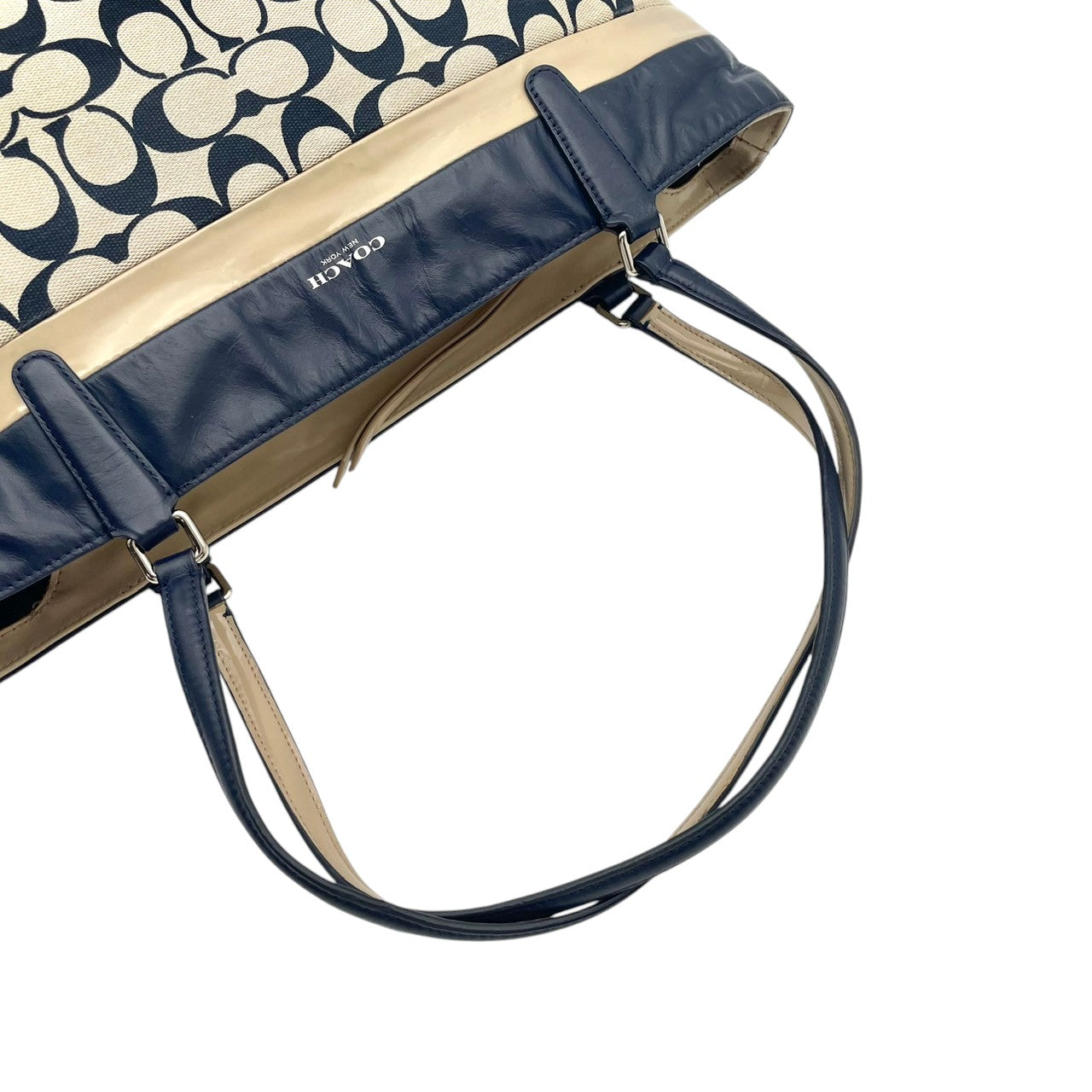 コーチ COACH シグネチャー キャンバス レザー トートバッグ ハンドバッグ 肩掛け A4収納 ベージュ ネイビー 紺色 シルバー金具 エレガント カジュアル デイリー 通勤 通学 レディース 女性 人気 定番 29426 S68