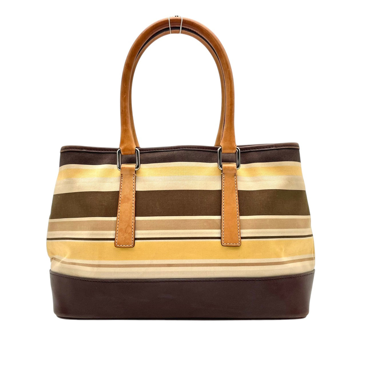 コーチ COACH ボーダー キャンバス レザー トートバッグ ハンドバッグ 手提げ ブラウン 茶色 ベージュ シルバー金具 エレガント カジュアル デイリー 通勤 通学 レディース 女性 人気 定番 7713 S68
