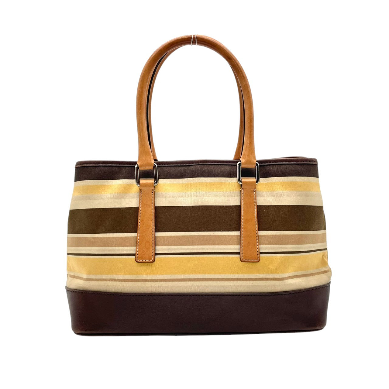 コーチ COACH ボーダー キャンバス レザー トートバッグ ハンドバッグ 手提げ ブラウン 茶色 ベージュ シルバー金具 エレガント カジュアル デイリー 通勤 通学 レディース 女性 人気 定番 7713 S68