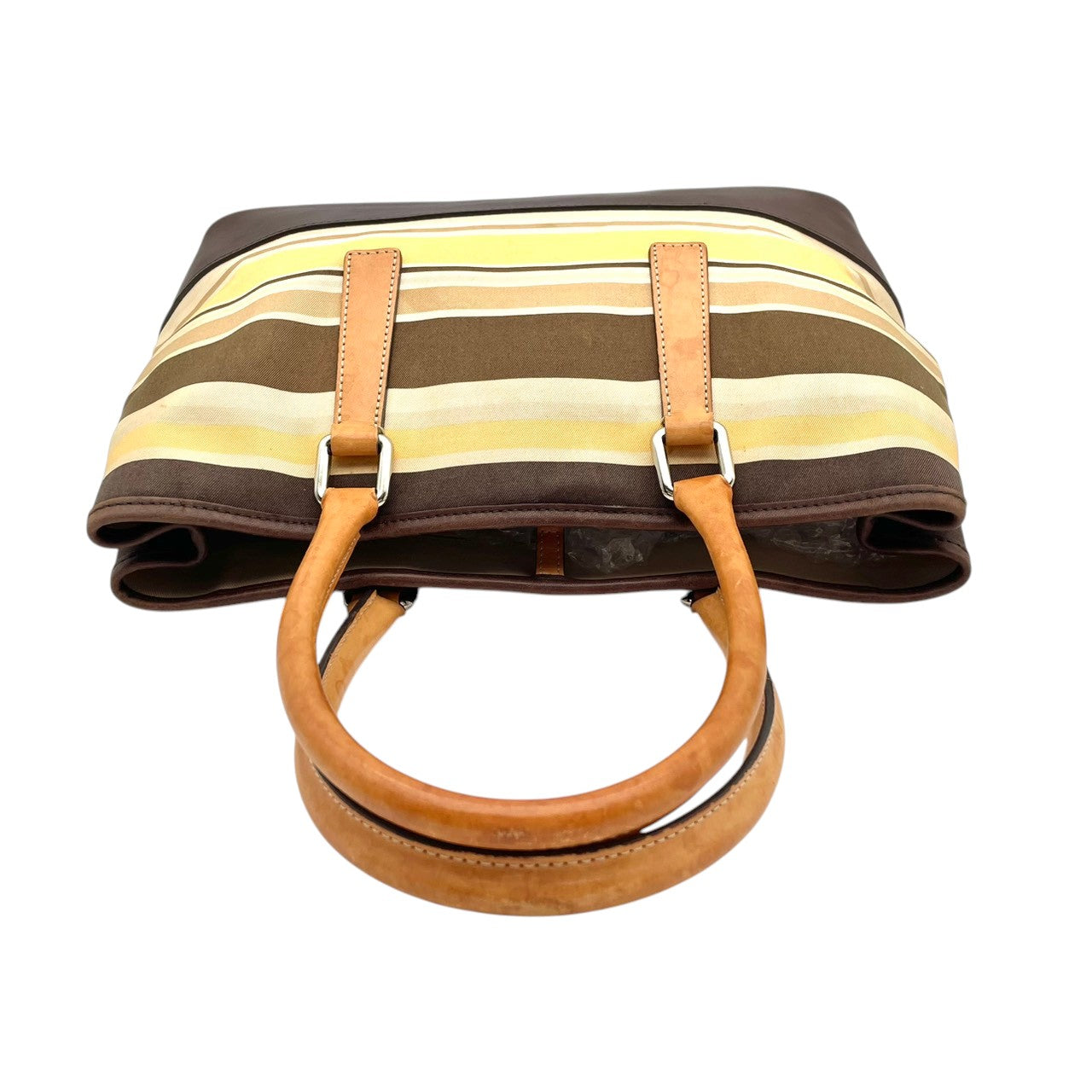 コーチ COACH ボーダー キャンバス レザー トートバッグ ハンドバッグ 手提げ ブラウン 茶色 ベージュ シルバー金具 エレガント カジュアル デイリー 通勤 通学 レディース 女性 人気 定番 7713 S68