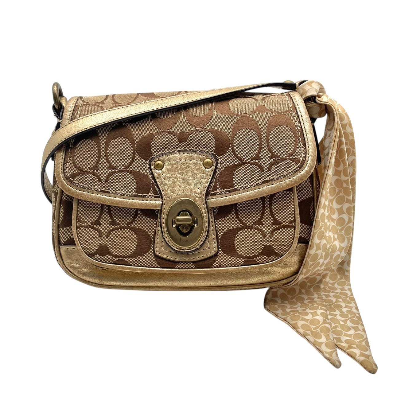 コーチ COACH シグネチャー ターンロック キャンバス レザー ショルダーバッグ 斜め掛け ベージュ ゴールド金具 エレガント カジュアル デイリー お出かけ レディース 女性 人気 定番 10566S S3