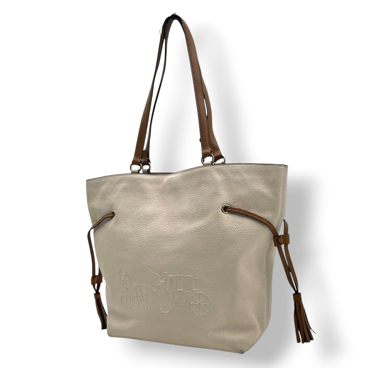 コーチ COACH アンディ トートバッグ ハンドバッグ 肩掛け A4収納 ペブルドレザー 本革 アイボリー ライトベージュ ブラウン ゴールド金具 エンボス 馬車ロゴ チャーム付き エレガント デイリー 通勤 通学 レディース 女性 人気 CA165 S3