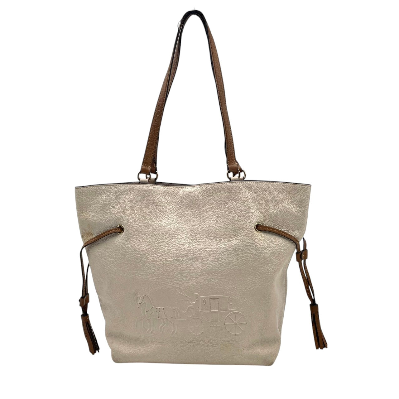 コーチ COACH アンディ トートバッグ ハンドバッグ 肩掛け A4収納 ペブルドレザー 本革 アイボリー ライトベージュ ブラウン ゴールド金具 エンボス 馬車ロゴ チャーム付き エレガント デイリー 通勤 通学 レディース 女性 人気 CA165 S3