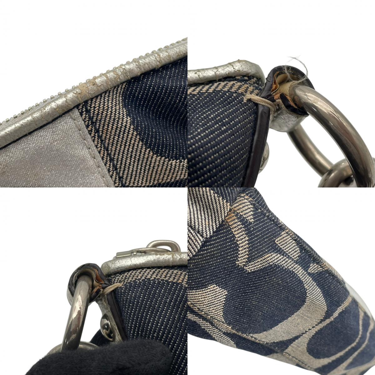 コーチ COACH シグネチャー ストライプ デミ クロスボディ ショルダーバッグ ハンドバッグ 2WAY キャンバス レザー ネイビー シルバー メタリック シルバー金具 エレガント カジュアル お出かけ レディース 女性 人気 定番 F17439 S3