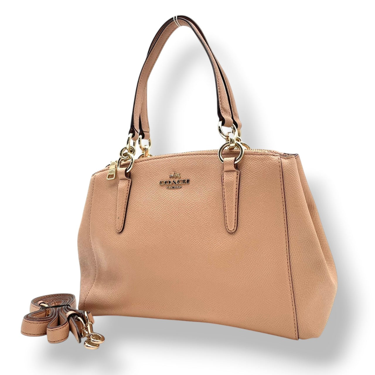 コーチ COACH クロスグレイン レザー ミニ クリスティ キャリーオール ハンドバッグ ショルダーバッグ 2WAY 斜め掛け ライトピンク ピンク ゴールド金具 エレガント カジュアル お出かけ デイリー レディース 女性 人気 定番 F57523 S3