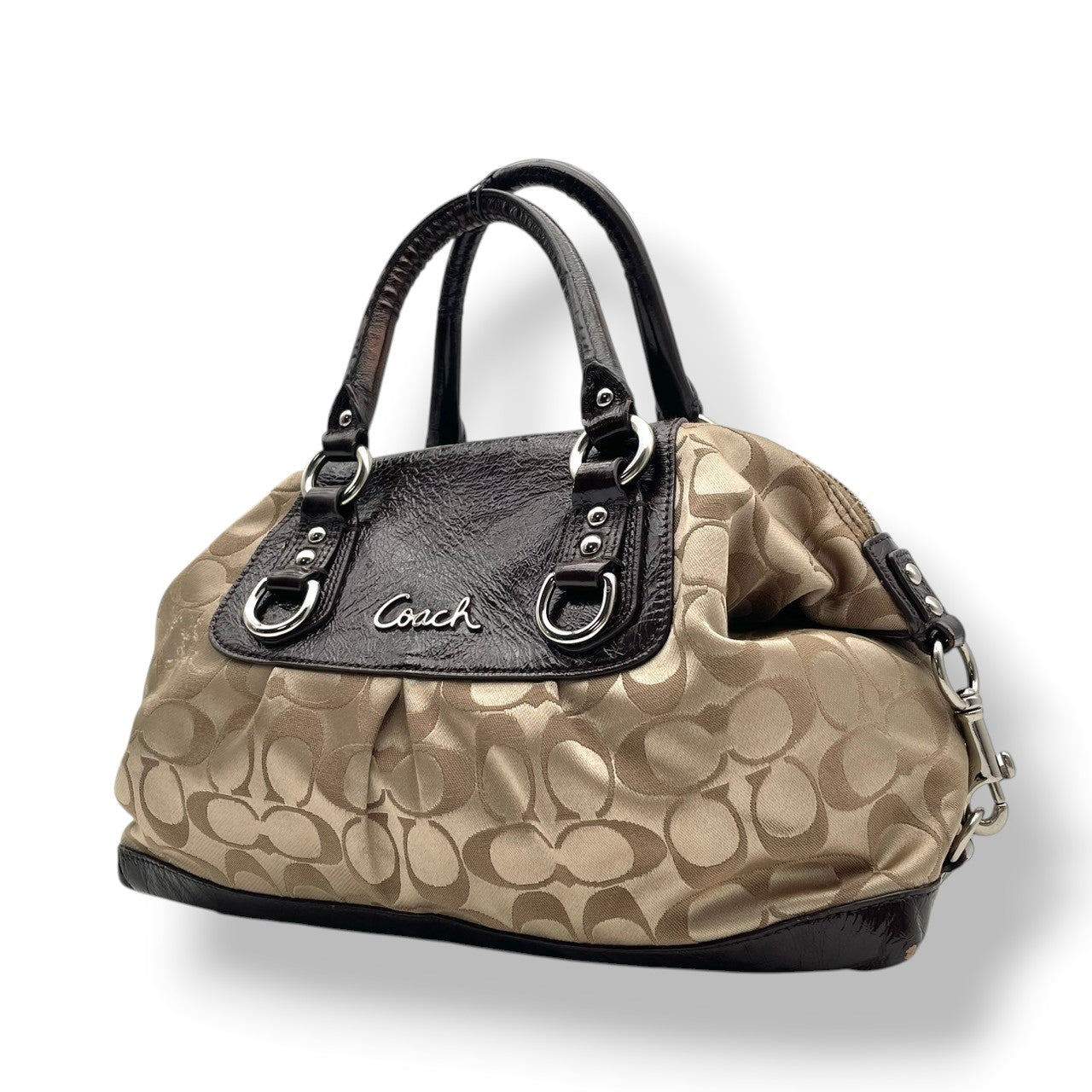 コーチ COACH アシュレイ シグネチャー サテン サッチェル 2WAY ハンドバッグ ショルダーバッグ 斜め掛け ベージュ ブラウン 茶色 シルバー金具 エレガント カジュアル お出かけ デイリー レディース 女性 人気 定番 F15443 S3