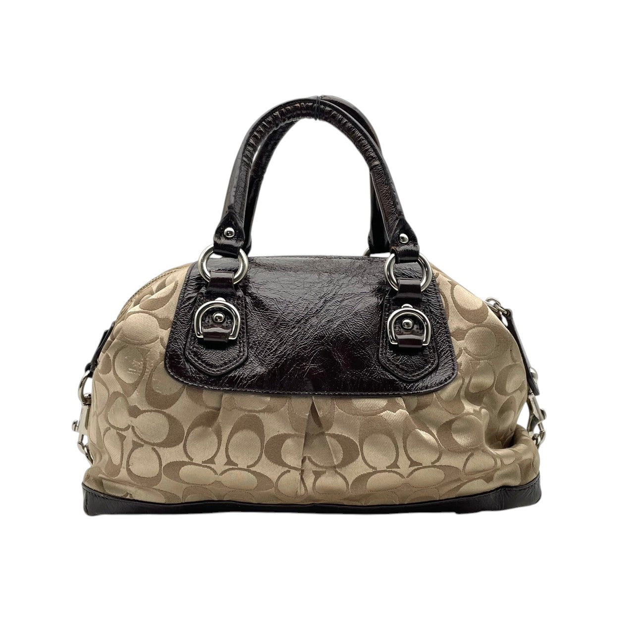 コーチ COACH アシュレイ シグネチャー サテン サッチェル 2WAY ハンドバッグ ショルダーバッグ 斜め掛け ベージュ ブラウン 茶色 シルバー金具 エレガント カジュアル お出かけ デイリー レディース 女性 人気 定番 F15443 S3