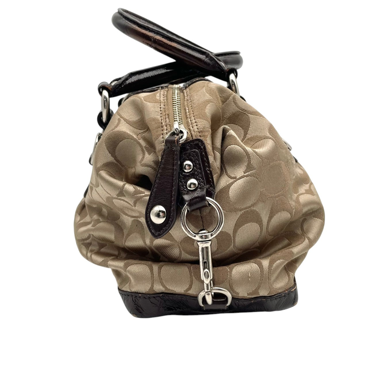 コーチ COACH アシュレイ シグネチャー サテン サッチェル 2WAY ハンドバッグ ショルダーバッグ 斜め掛け ベージュ ブラウン 茶色 シルバー金具 エレガント カジュアル お出かけ デイリー レディース 女性 人気 定番 F15443 S3