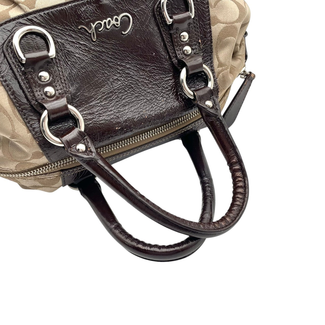 コーチ COACH アシュレイ シグネチャー サテン サッチェル 2WAY ハンドバッグ ショルダーバッグ 斜め掛け ベージュ ブラウン 茶色 シルバー金具 エレガント カジュアル お出かけ デイリー レディース 女性 人気 定番 F15443 S3