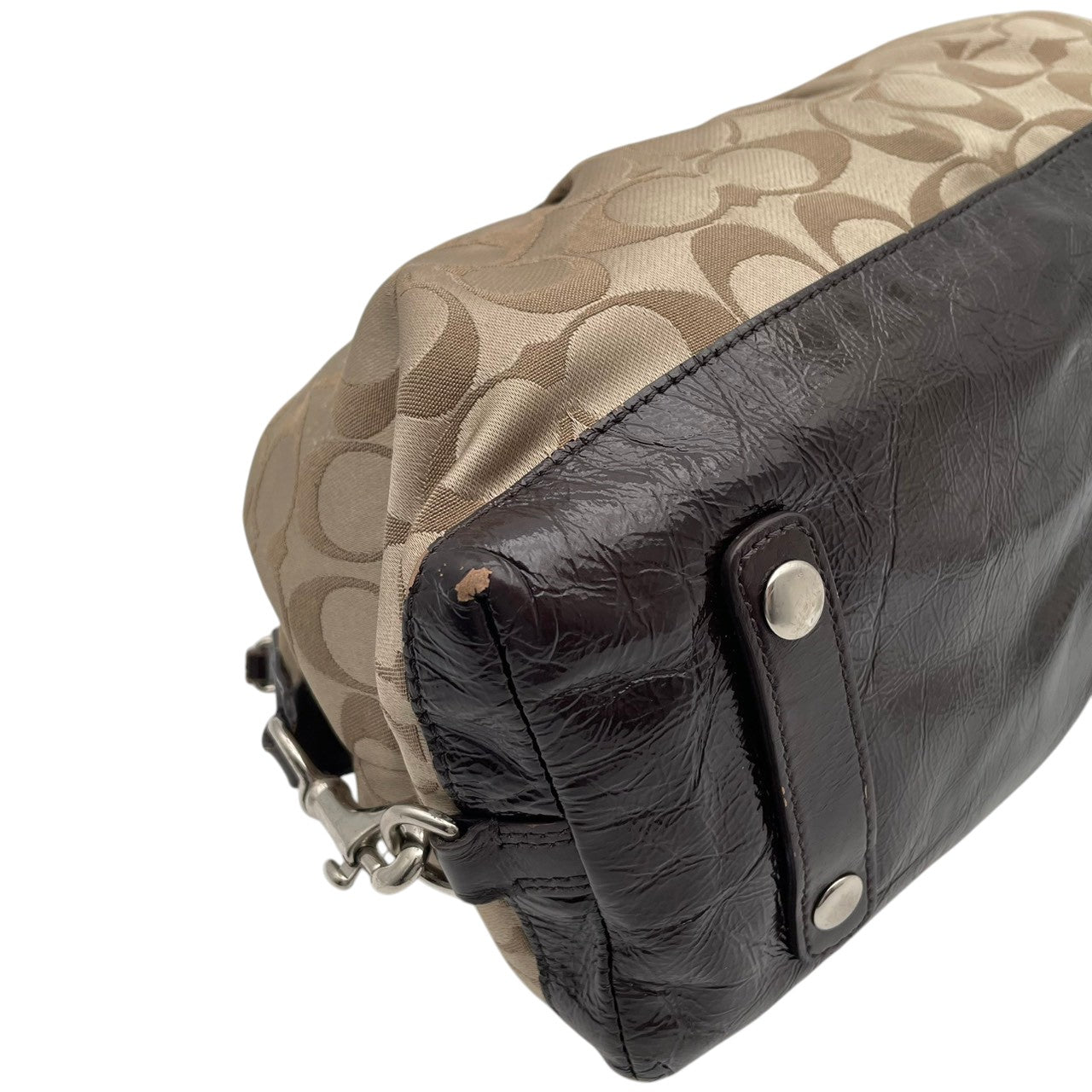 コーチ COACH アシュレイ シグネチャー サテン サッチェル 2WAY ハンドバッグ ショルダーバッグ 斜め掛け ベージュ ブラウン 茶色 シルバー金具 エレガント カジュアル お出かけ デイリー レディース 女性 人気 定番 F15443 S3