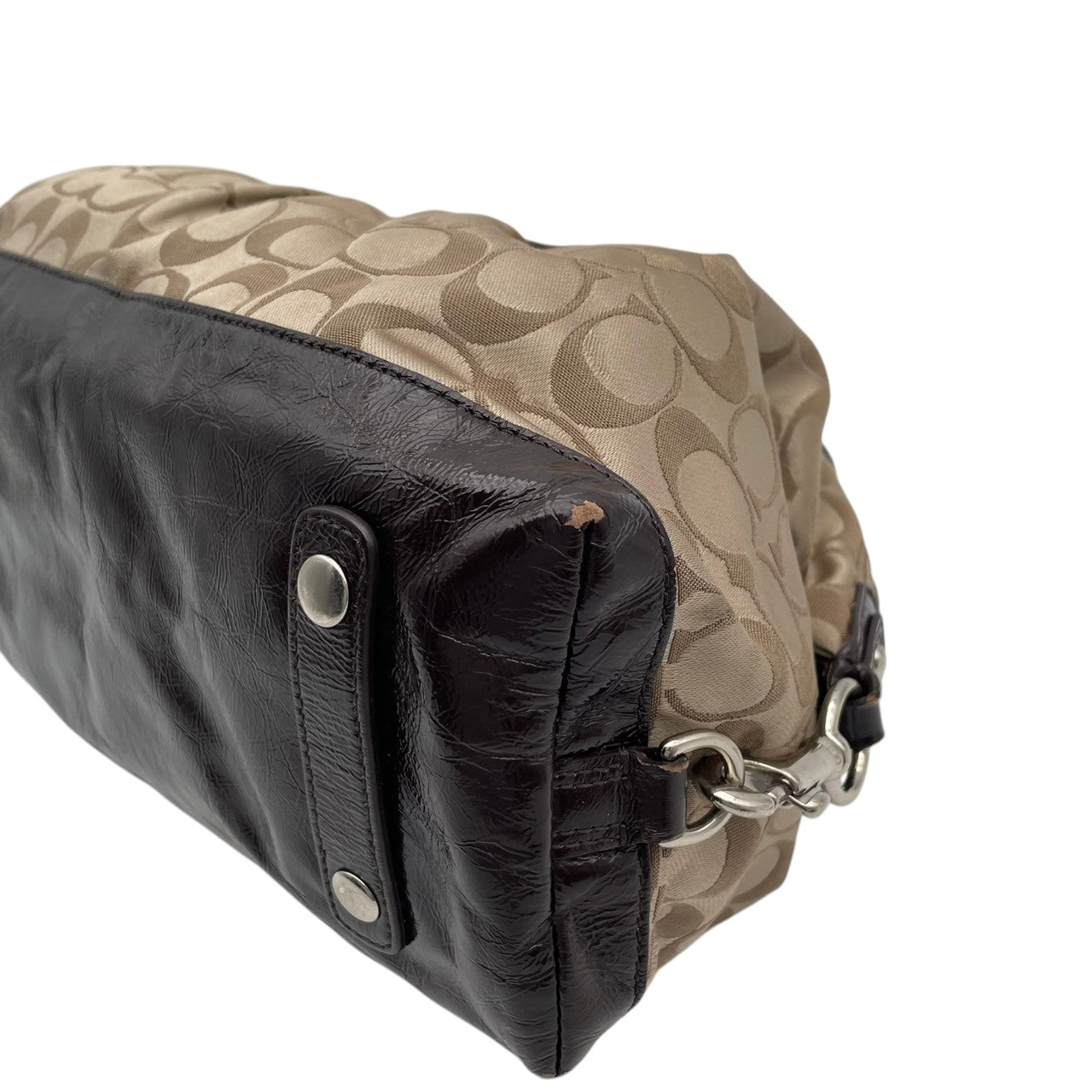 コーチ COACH アシュレイ シグネチャー サテン サッチェル 2WAY ハンドバッグ ショルダーバッグ 斜め掛け ベージュ ブラウン 茶色 シルバー金具 エレガント カジュアル お出かけ デイリー レディース 女性 人気 定番 F15443 S3