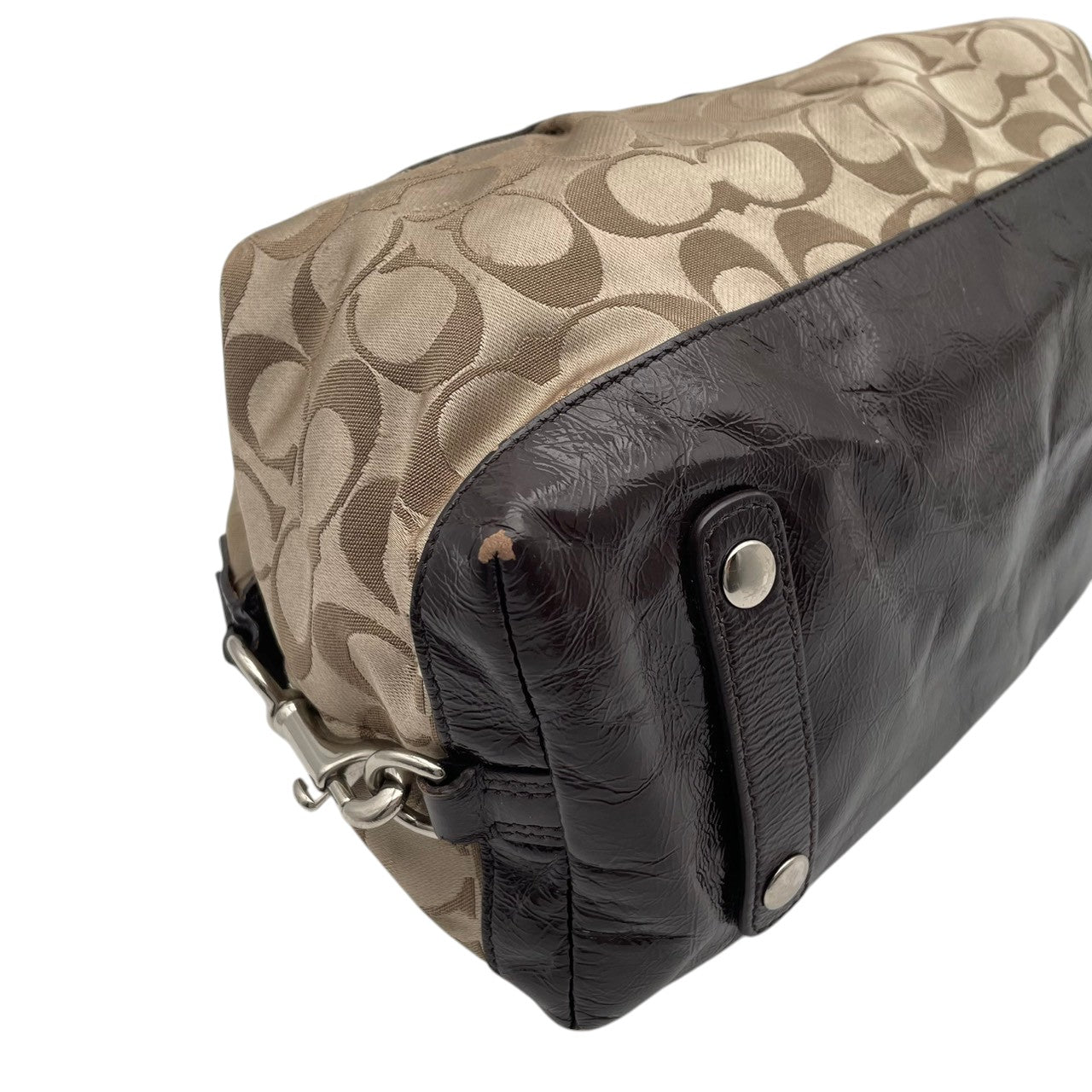 コーチ COACH アシュレイ シグネチャー サテン サッチェル 2WAY ハンドバッグ ショルダーバッグ 斜め掛け ベージュ ブラウン 茶色 シルバー金具 エレガント カジュアル お出かけ デイリー レディース 女性 人気 定番 F15443 S3