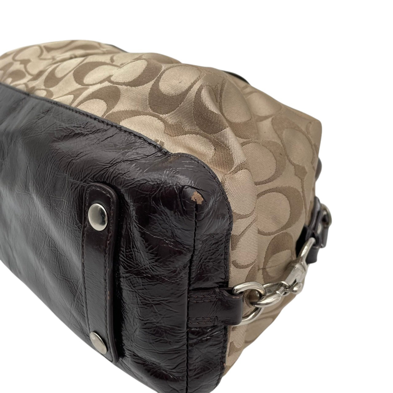 コーチ COACH アシュレイ シグネチャー サテン サッチェル 2WAY ハンドバッグ ショルダーバッグ 斜め掛け ベージュ ブラウン 茶色 シルバー金具 エレガント カジュアル お出かけ デイリー レディース 女性 人気 定番 F15443 S3