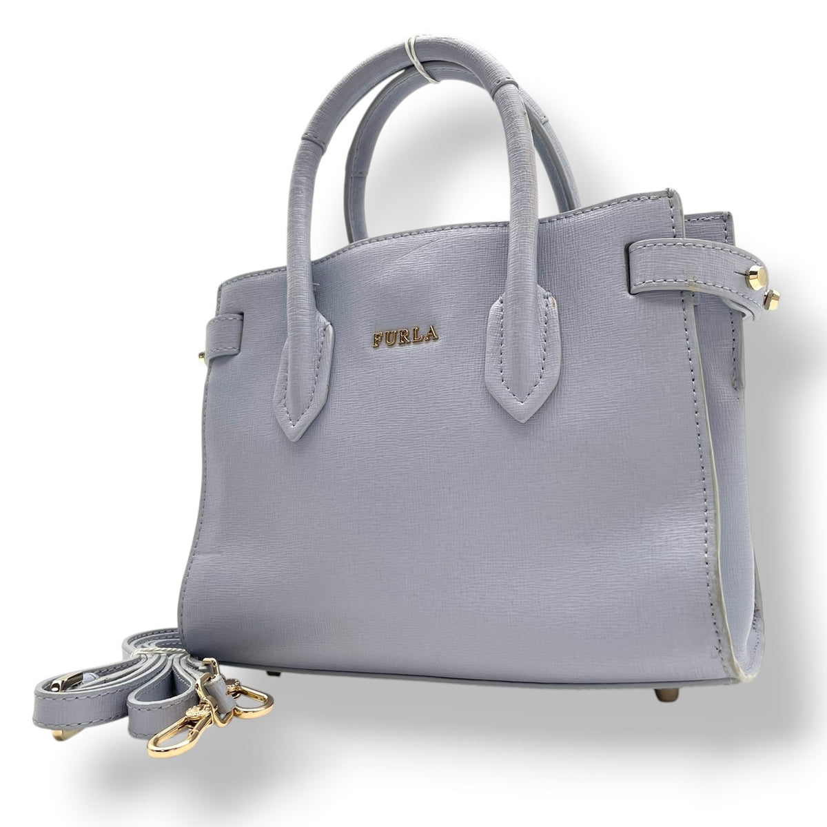 フルラ FURLA PIN ピン ミニ トートバッグ ハンドバッグ ショルダーバッグ 2WAY 斜め掛け サフィアーノレザー 本革 ライトブルー 水色 ゴールド金具 エレガント カジュアル デイリー お出かけ レディース 人気 定番 S88