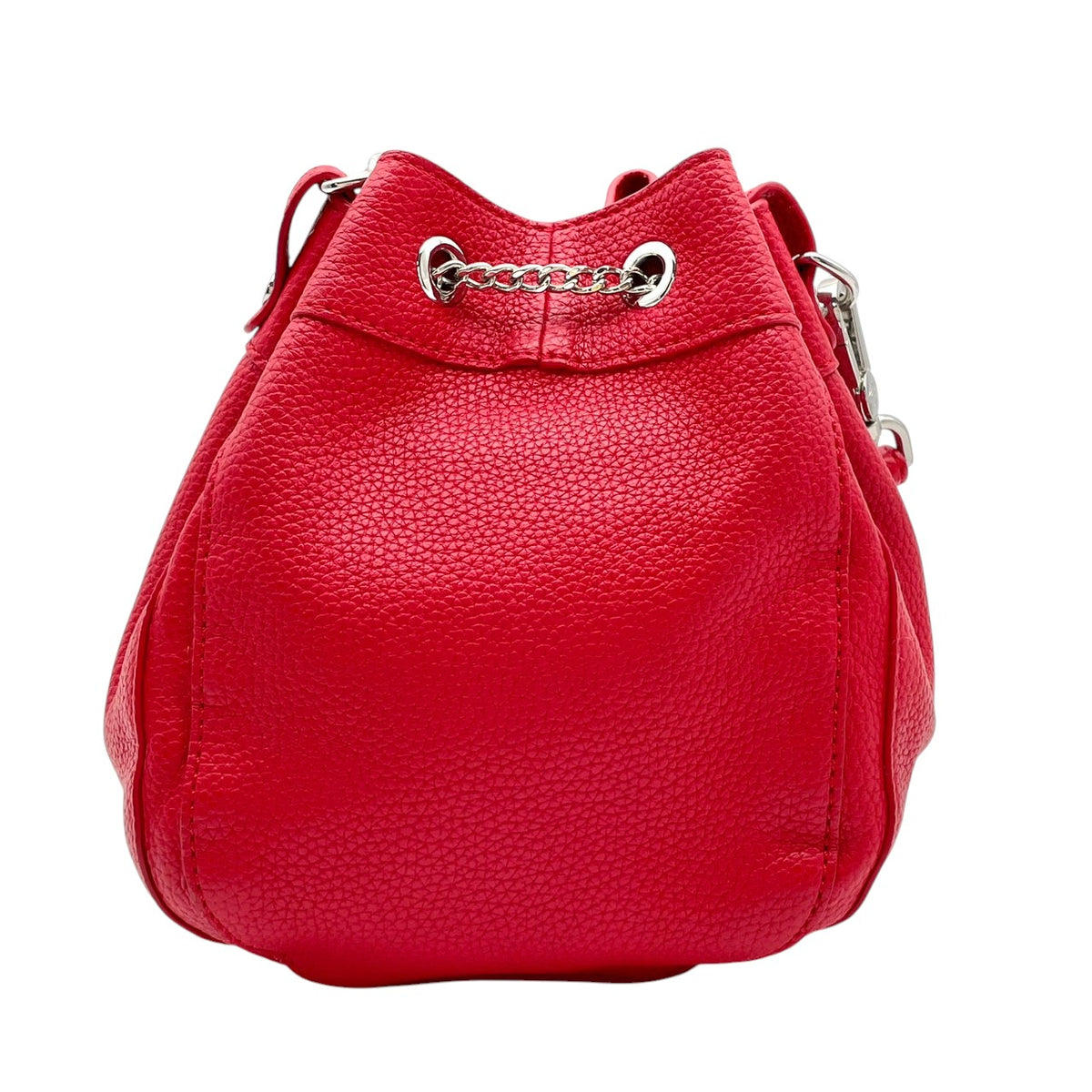 ヴィヴィアンウエストウッド Vivienne Westwood Chrissy クリッシー スモール バケットバッグ ショルダーバッグ 斜め掛け 巾着 ヴィーガンレザー 本革 ローズレッド 赤系 シルバー金具 オーブモチーフ エレガント レディース S79