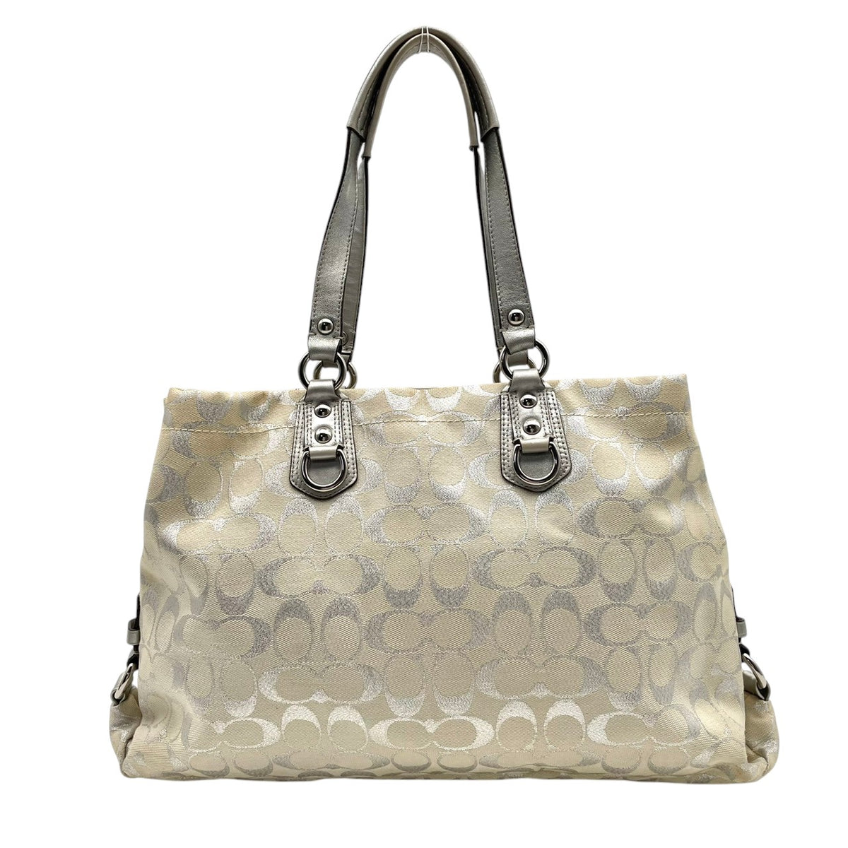 コーチ COACH シグネチャー 2WAY ショルダーバッグ トートバッグ ハンドバッグ 斜め掛け 肩掛け キャンバス レザー 本革 アイボリー シルバー 銀色 メタリック エレガント カジュアル 通勤 通学 お出かけ レディース F15807 S94