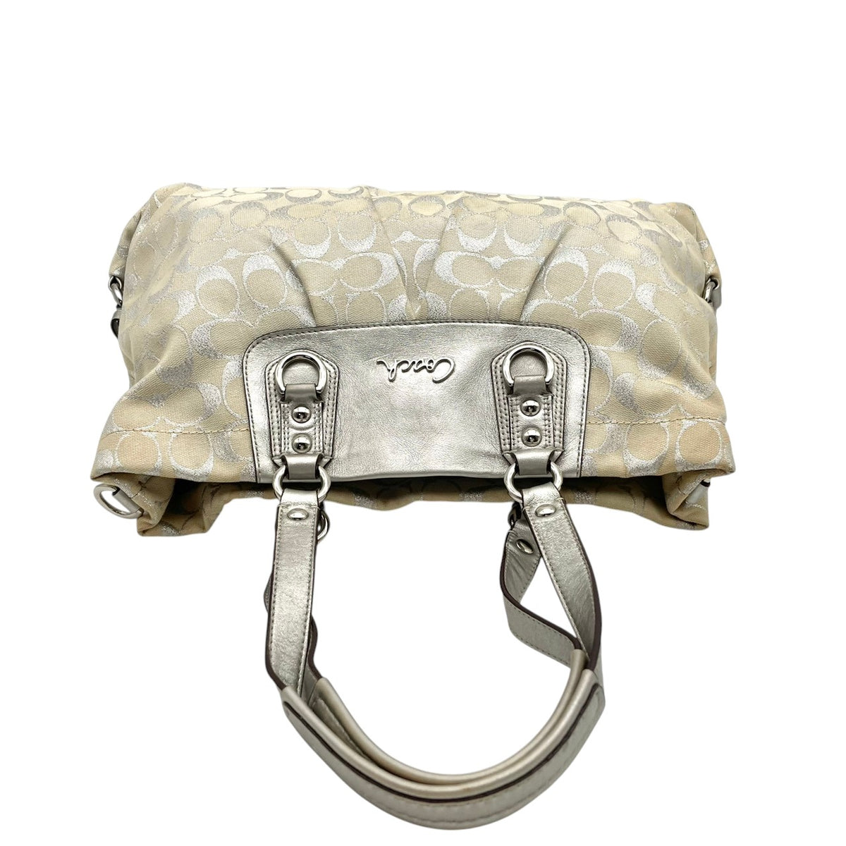 コーチ COACH シグネチャー 2WAY ショルダーバッグ トートバッグ ハンドバッグ 斜め掛け 肩掛け キャンバス レザー 本革 アイボリー シルバー 銀色 メタリック エレガント カジュアル 通勤 通学 お出かけ レディース F15807 S94