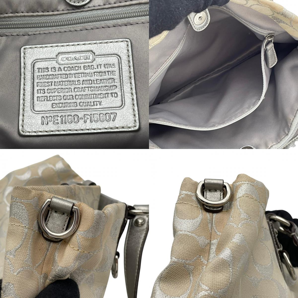 コーチ COACH シグネチャー 2WAY ショルダーバッグ トートバッグ ハンドバッグ 斜め掛け 肩掛け キャンバス レザー 本革 アイボリー シルバー 銀色 メタリック エレガント カジュアル 通勤 通学 お出かけ レディース F15807 S94