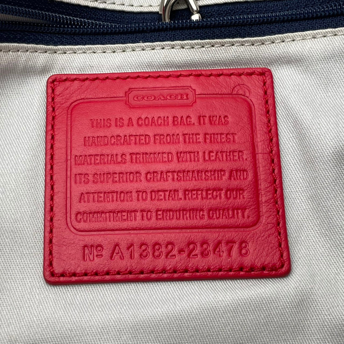 コーチ COACH セントジェームス SAINT JAMES レガシー ウィークエンド コラボ トートバッグ ショルダーバッグ 肩掛け A4収納 大容量 ボーダー キャンバス レザー アイボリー ネイビー 紺 赤ロゴ 23478 S94