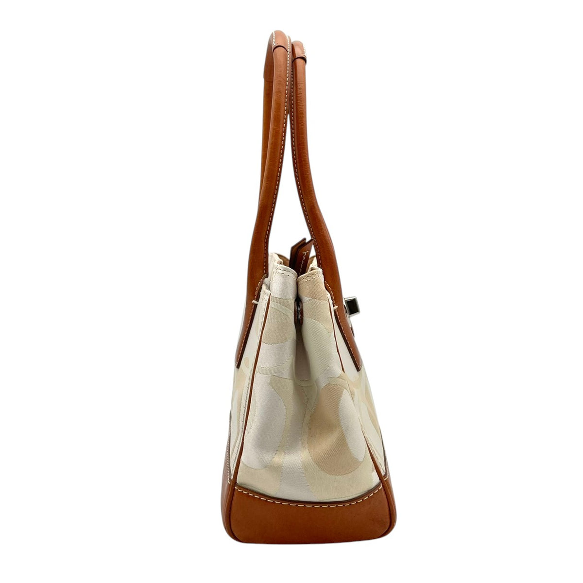 【美品】コーチ COACH マデリン オプティック シグネチャー トートバッグ ハンドバッグ 肩掛け キャンバス レザー 本革 アイボリー キャメルブラウン シルバー金具 ターンロック エレガント カジュアル 11820 S94