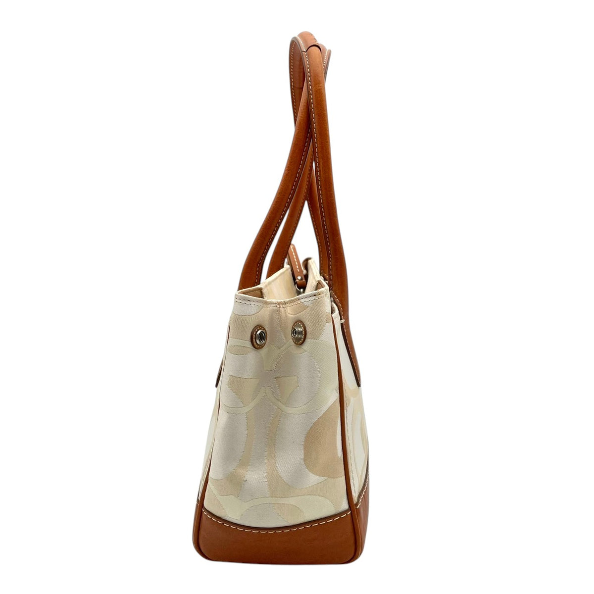 【美品】コーチ COACH マデリン オプティック シグネチャー トートバッグ ハンドバッグ 肩掛け キャンバス レザー 本革 アイボリー キャメルブラウン シルバー金具 ターンロック エレガント カジュアル 11820 S94